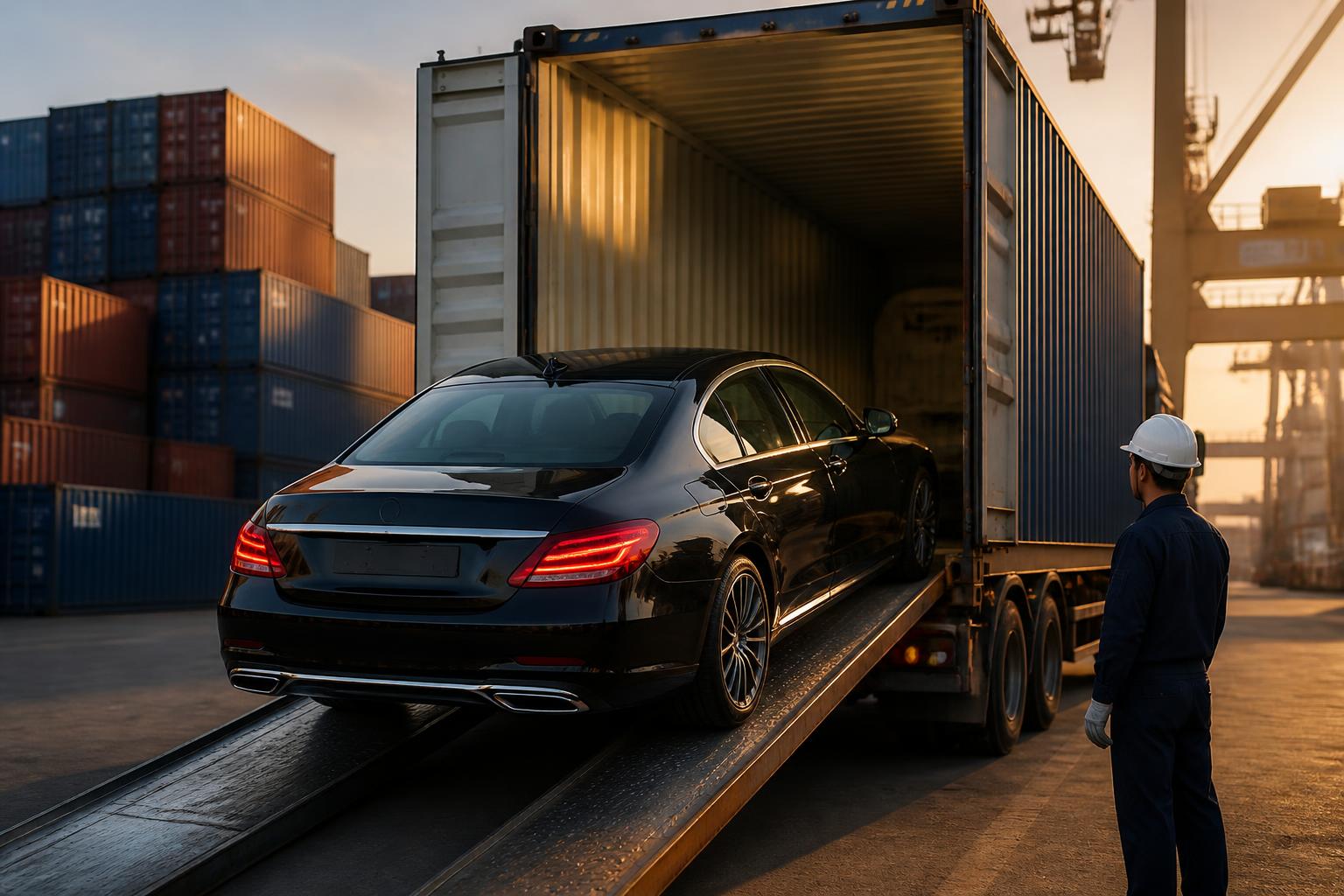 Vehicle being loaded into a shipping container